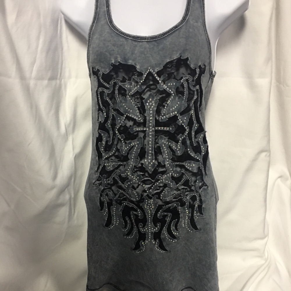 New Vocal tank top.  Cross design grey/blue color